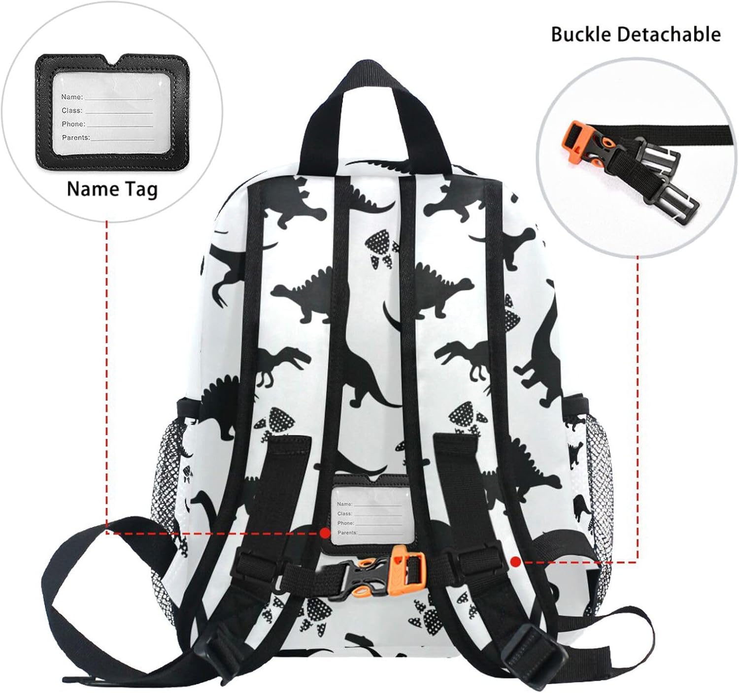 OREZI Cute Kids Back Pack Black Dinosaur Silhouettes Todder Backpack Lightweight Preschool Kindergarten Book Bag Practical and Durable Daycare Bag for Travel,Toys