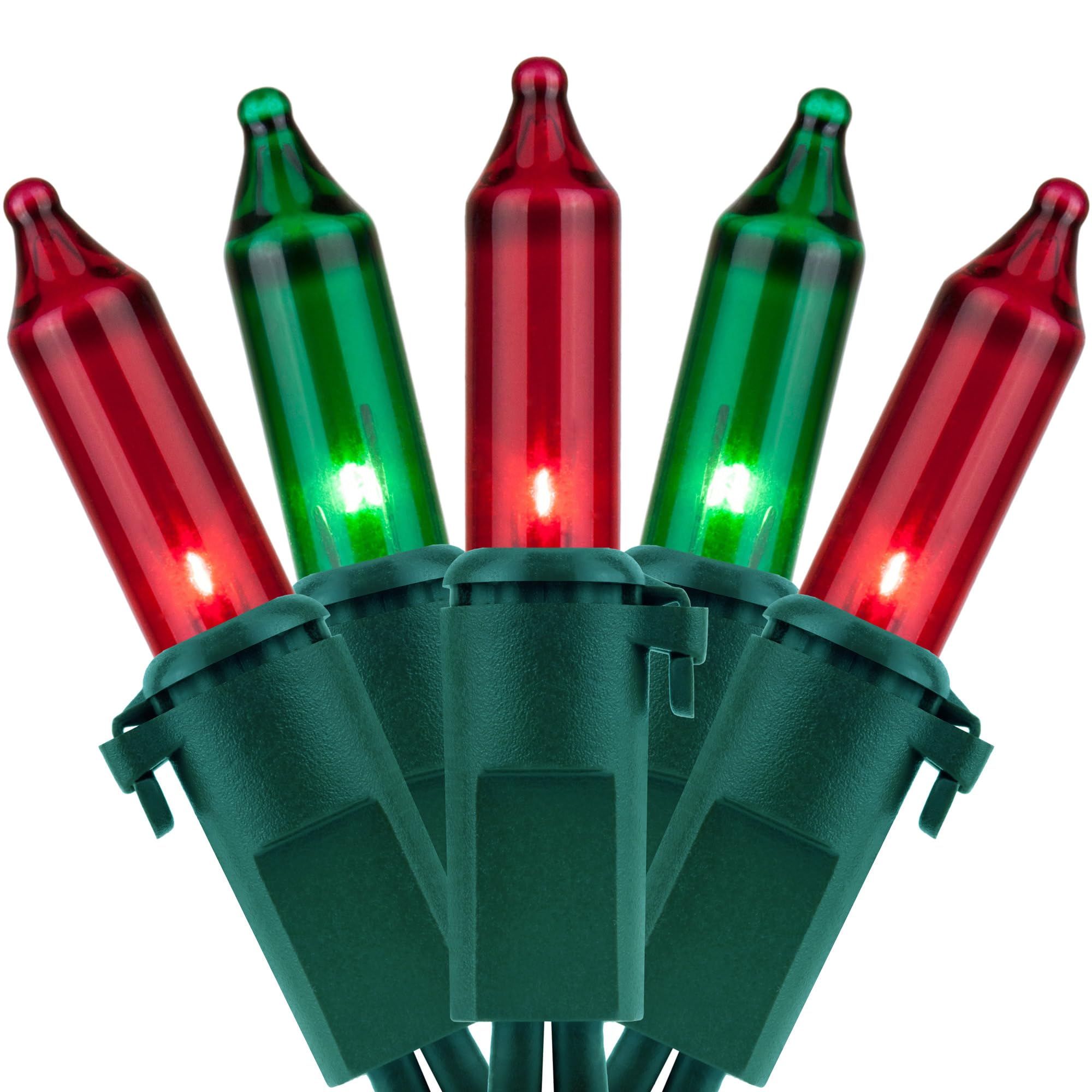 YULETIME 200 Red Green Christmas String Lights, 2-Set 33' 100 ct Green Wire