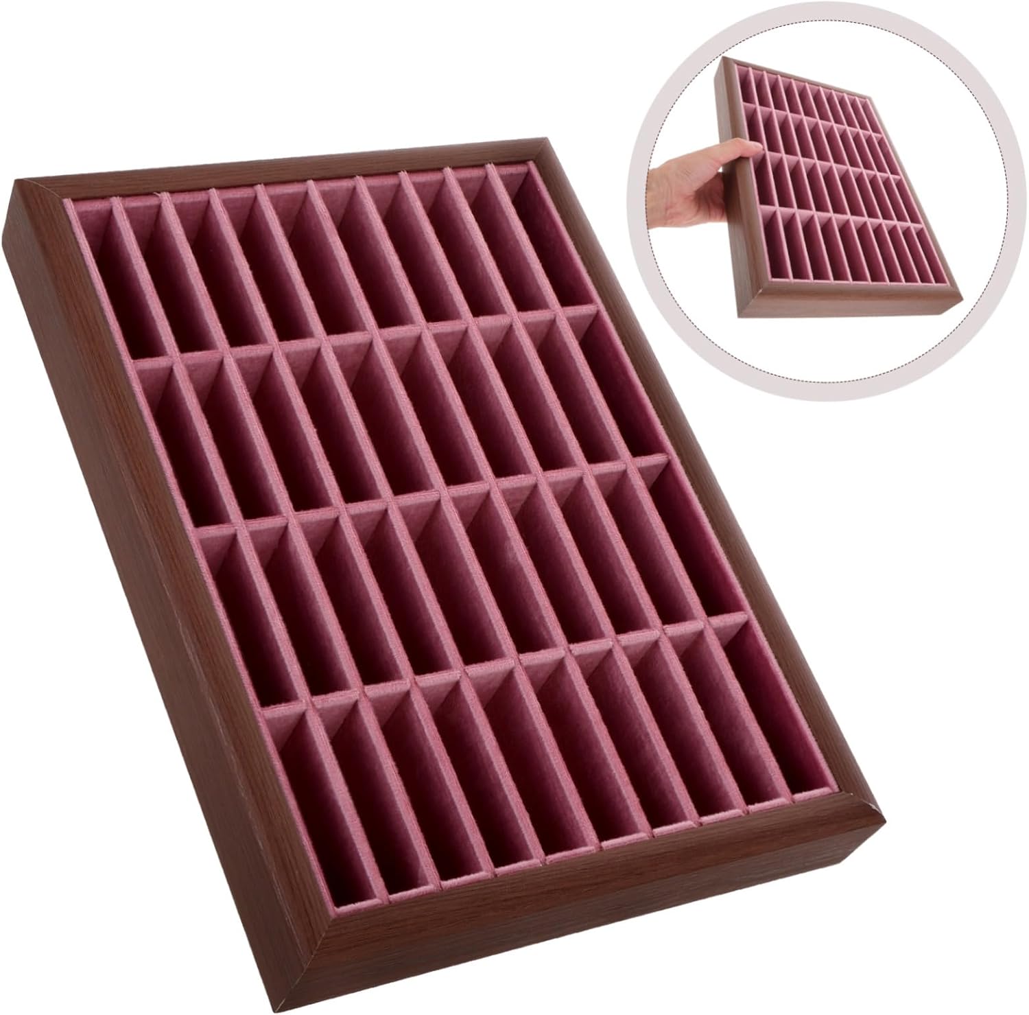 NOLITOY Jewelry Tray Slots Elegant Walnut Display Case for Earrings Necklaces Bracelets and Watches Stylish Organizer for Countertop