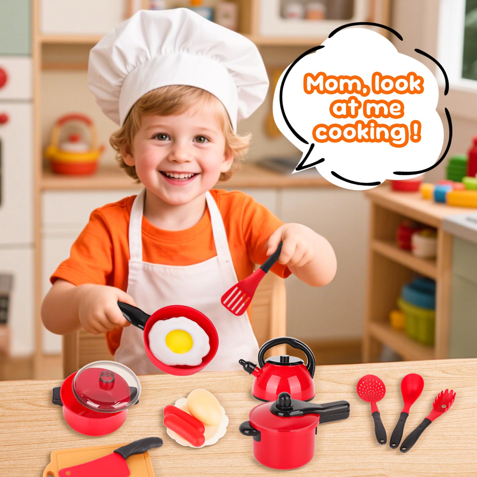 24 PCS Juguetes de Cocina para Niños - Juego de Ollas, Sartenes y Utensilios con Alimentos Cortables, Juguete Educativo Montessori para Niños/Niñas 3-8 Años, Ideal para Exteriores y Juego de rol (24)