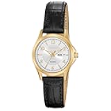 Quartz Womens Watch, Stainless Steel with Leather strap, Casual, Brown (Model: EQ0593-26A)