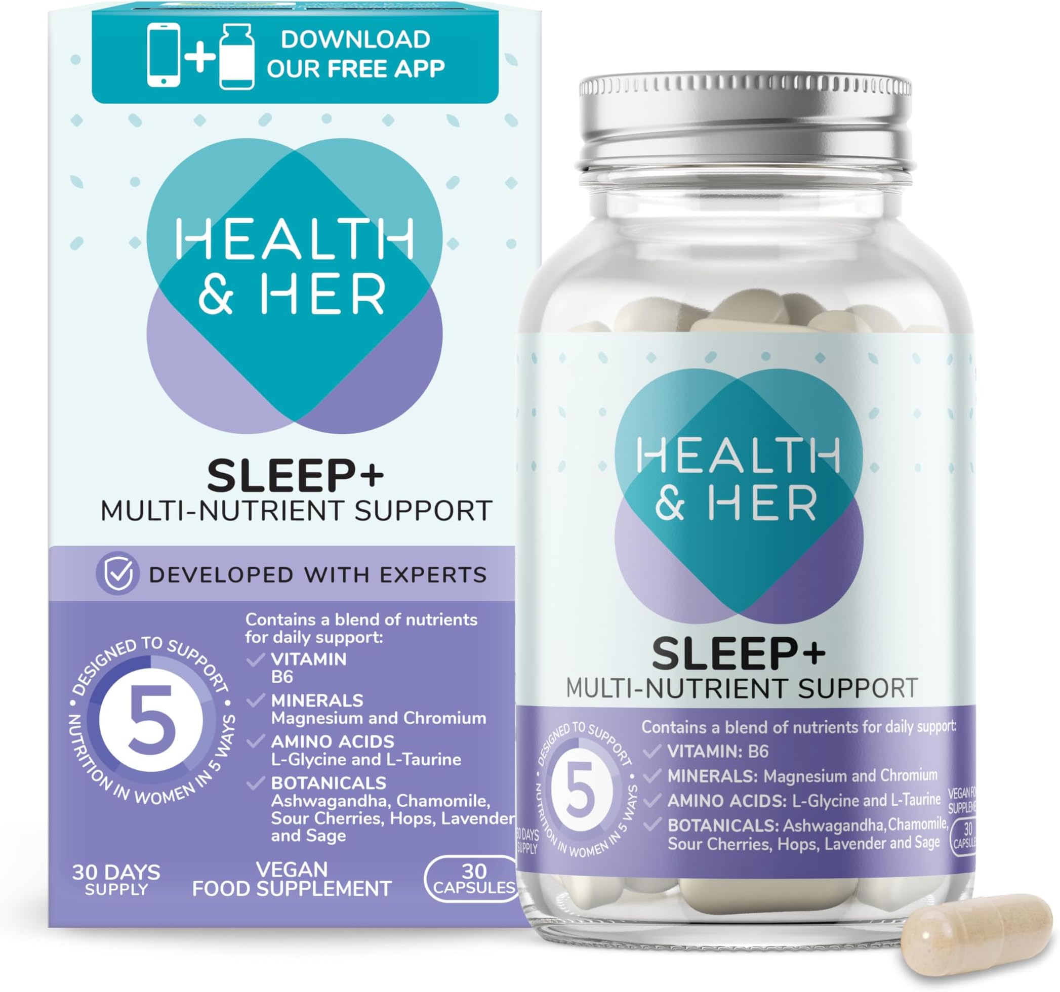 Health and Her & Natural Sleep+ Supplement - Designed to Support a Relaxing restful Sleep – Contains Natural Ingredients Including Vitamins B6 Magnesium - 30 Tablets…