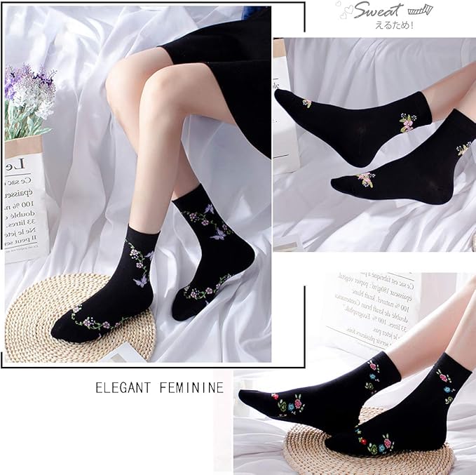 5 Pares Calcetines Mujer Algodón Estampado Florales Tobilleros miniatura 2