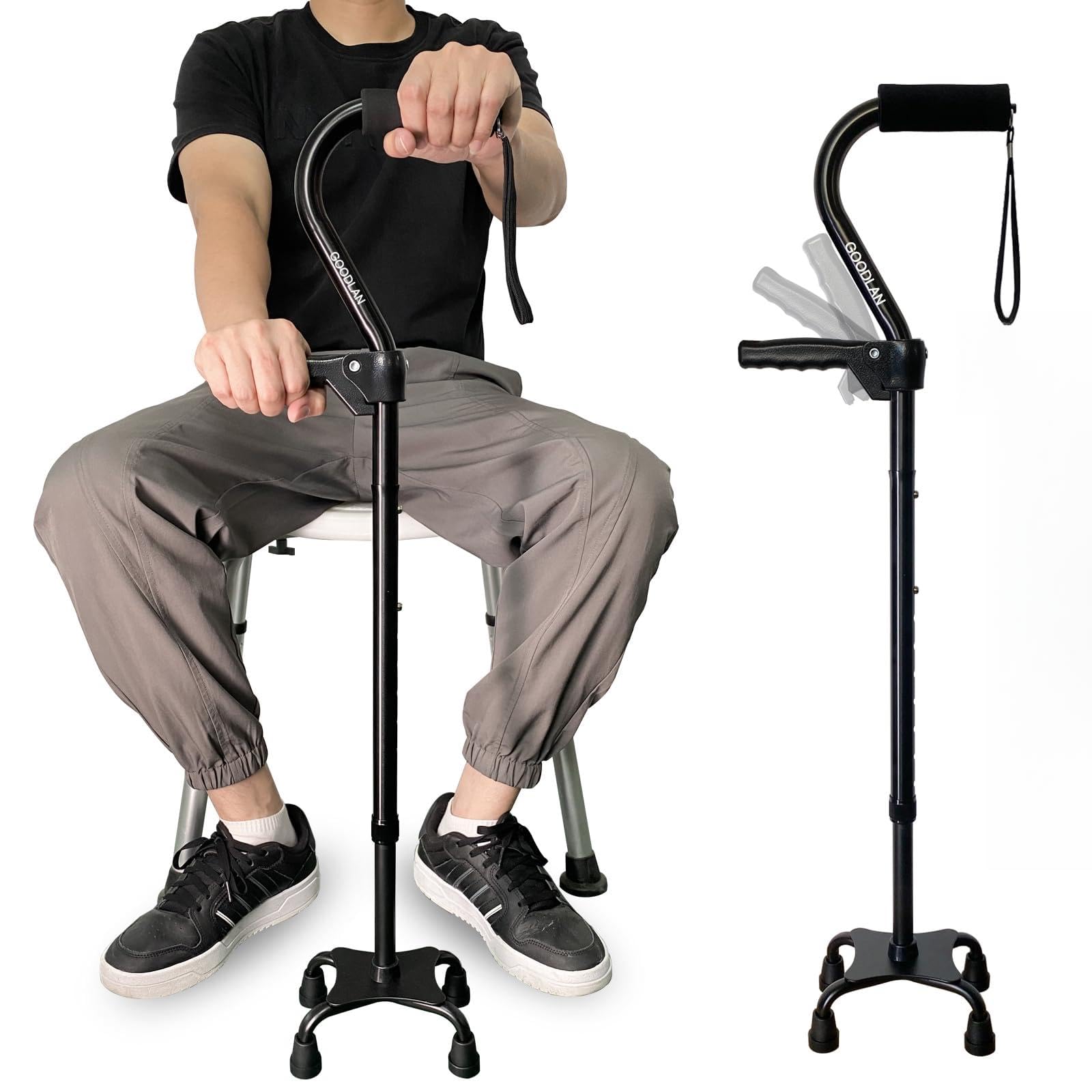 Bastón para hombre y mujer con base de 4 púas