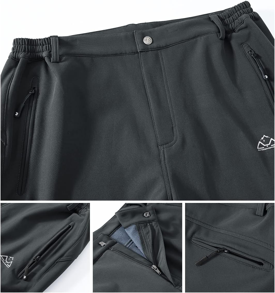 Gopune Men's Snow Ski Waterproof Softshell Pants Outdoor Windproof Warm Hiking Insulated Pants - Image 6