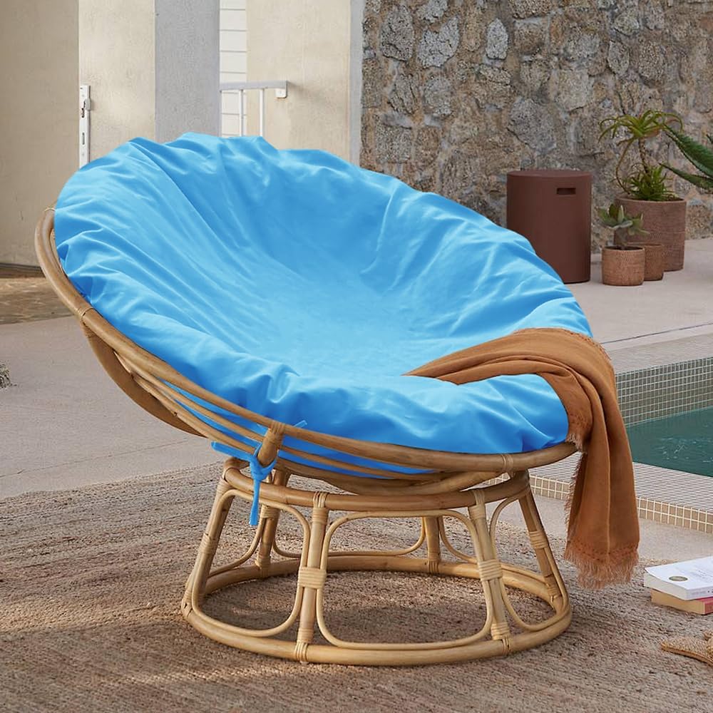 Papasan Cushion Cover Only,Water Resistant Papasan Chair Cushion Cover for Outdoor lndoor,Skin-Friendly Soft Machine Washable Unfading Zippered Cover for Round Egg Chair Cushion (Sky-Blue, 55in)