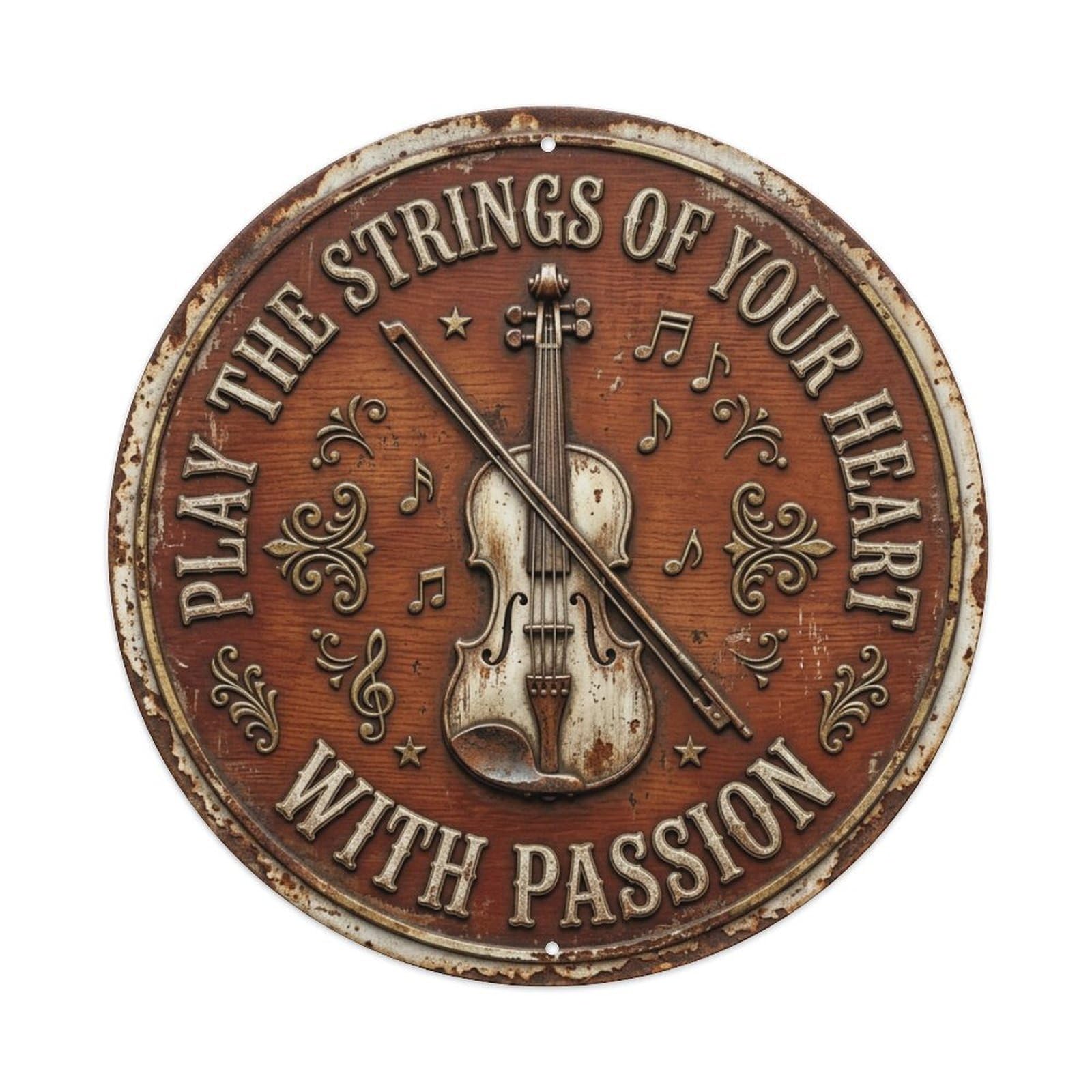 Violin Bow Strings Music Vintage Metal Tin Sign Plaque Wall Decor for Cafe, Club Bar, Office, Garden Metal Poster 8x8Inch
