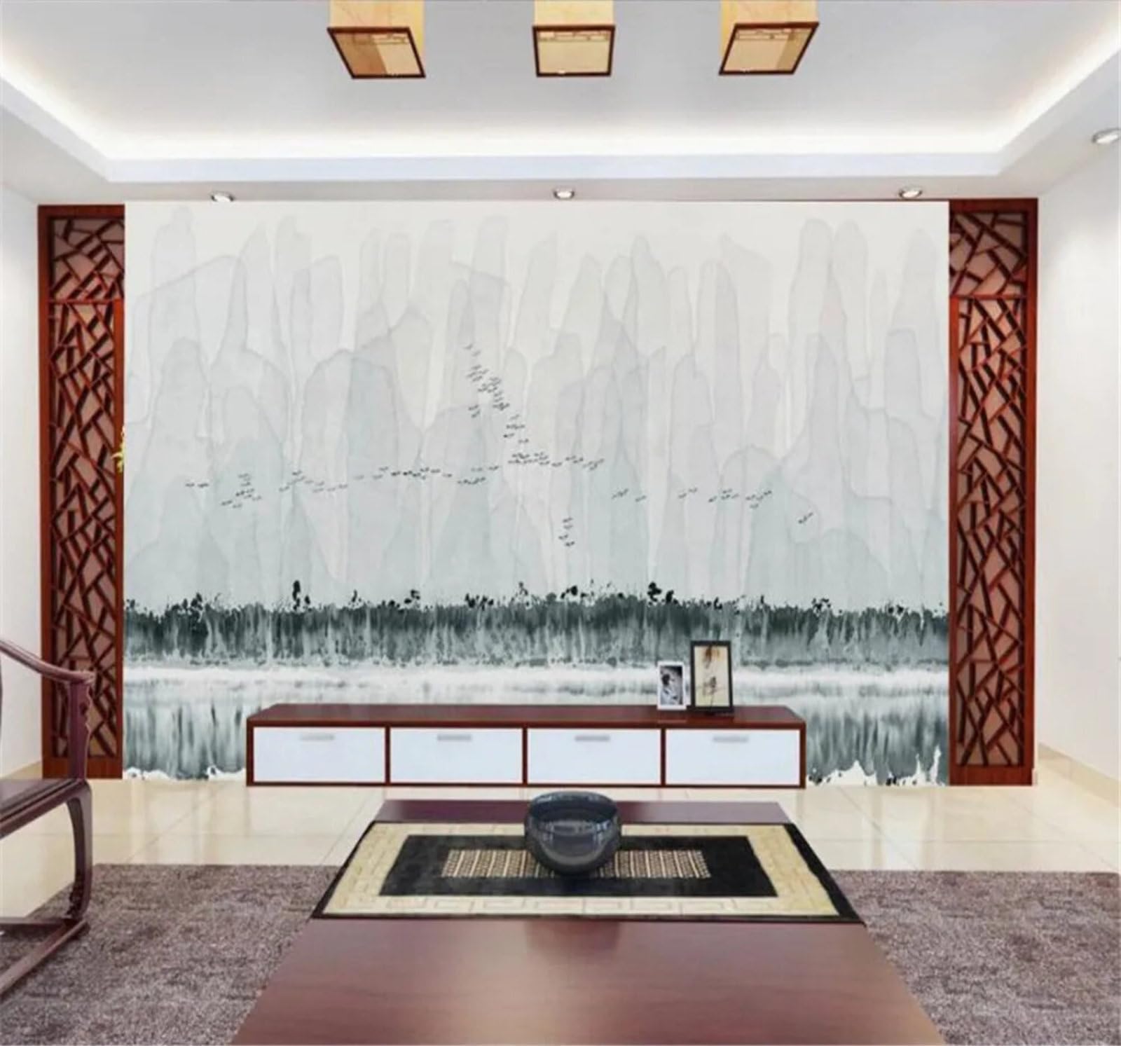 Tzxztt Abstract Hand Drawn Ink Wash Landscape Scenery Modern 3D Wallpaper Premium Textured Silk Neutral Tones Material Ideal for Living Room Bedroom-200cm×140cm