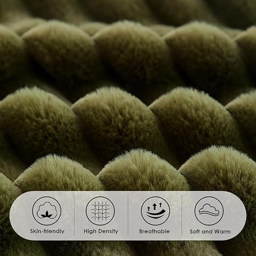 Miniatura 5 de Bildenly Juego de funda de edredón mullida, tamaño King, ultra suave, de piel sintética, color verde, cálido, a rayas, verticales, juego de cama de