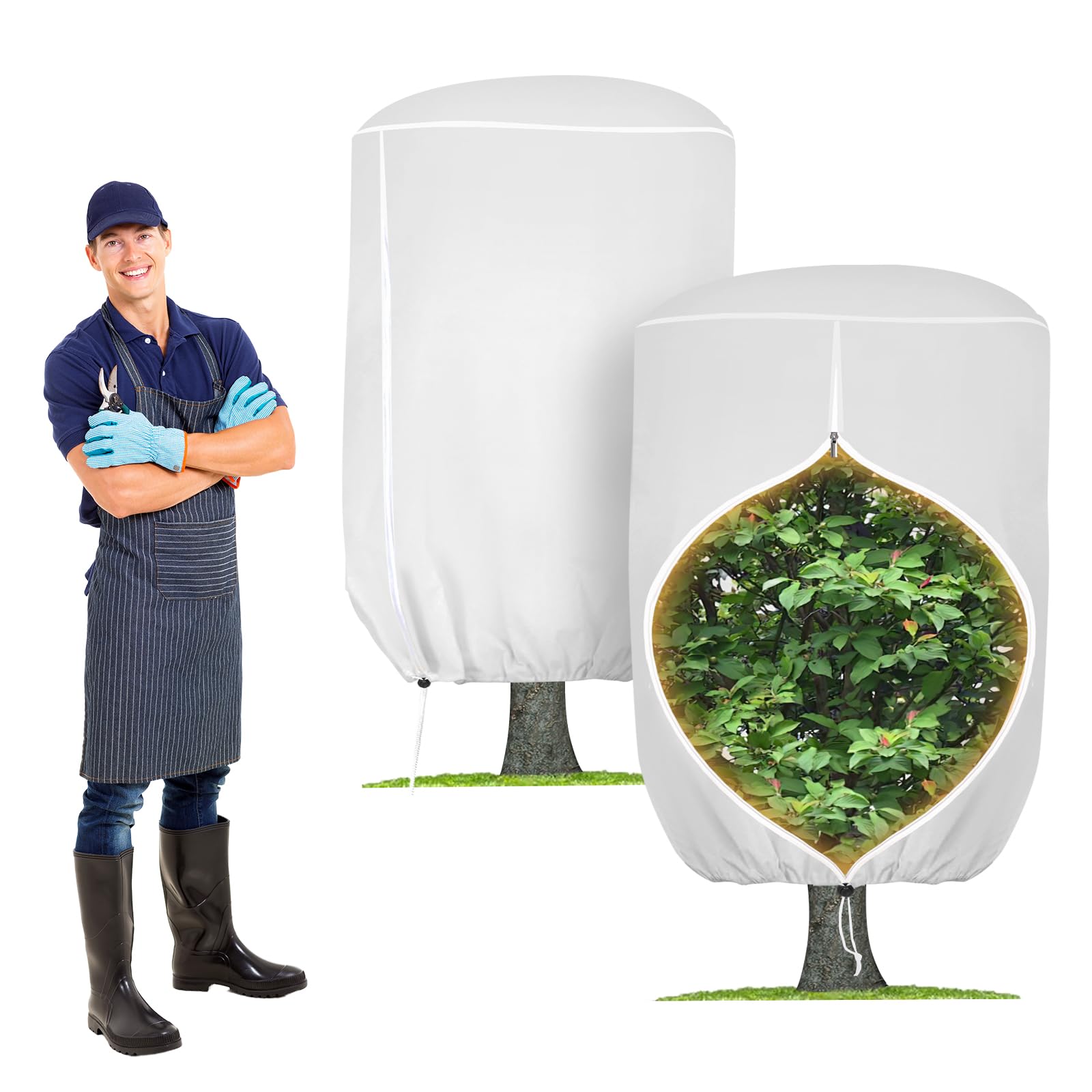 Photo 1 of 2 Pack Rounded Top Plant Covers Freeze Protection for Winter, Plant Covers for Winter, 47" X 72" Tree Frost Protection Blankets Outdoor With Zipper/Drawstring, for Shrub Bush Fruit Tree Potte(White)