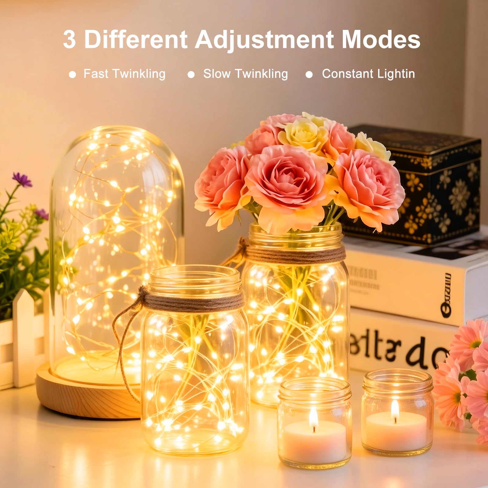 Ghirlanda di luci a forma di luna stellata, impermeabile, funzionamento a batteria, 2,8 m, 20 LED, per fai da te, Natale, matrimoni, feste, camera da letto (bianco caldo, confezione da 50)