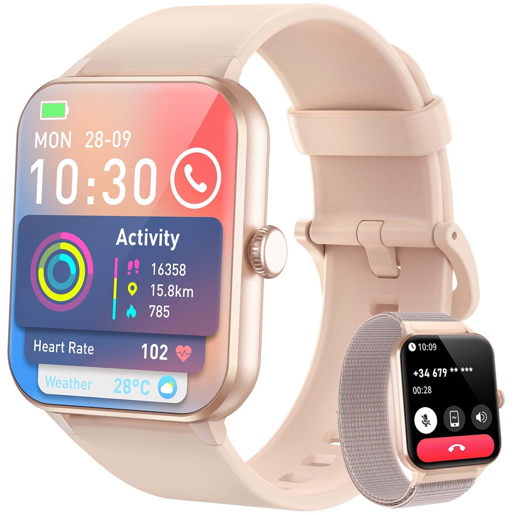 Blackview Women's Smart Watch with Bluetooth Calls, Heart Rate Monitor/Oximeter/Sleep/Pedometer, 1.85 Inch Smartwatch with WhatsApp Messages, 100 Sports Modes, Activity Bracelet for Android iOS