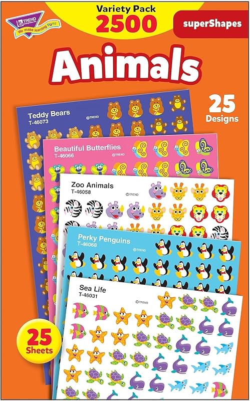 Animals superShapes Stickers Variety Pack by TREND enterprises, Inc.; 2500 ct, Incentive Chart Size: 7/16" Diameter