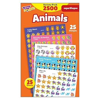 TREND ENTERPRISES, INC. Animals superShapes Stickers Variety Pack, 2500 ct