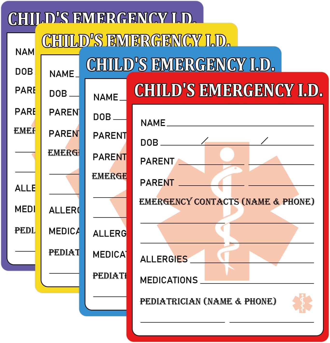 Infant I.C.E. in Case of Emergency Car Safety Seat Sticker Emergency Contact Labels 4 x 3 inch Child I.D. Medical Information Alert Attachment Tag Labels for Child Car Seat 24pcs