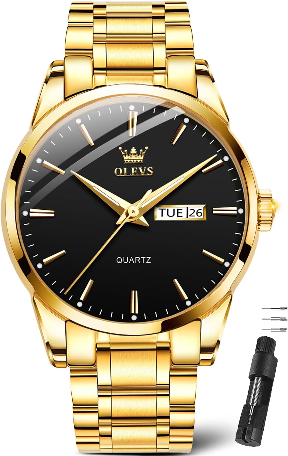 クラシック メンズ 腕時計 日付付き ステンレススチール メンズウォッチ ビジネスウォッチ 夜光クォーツ メンズ ブラック/ホワイト/ブルー/ゴールド 防水 週付き Round ゴールド スチール ブラック ダイヤル メンズ 腕時計