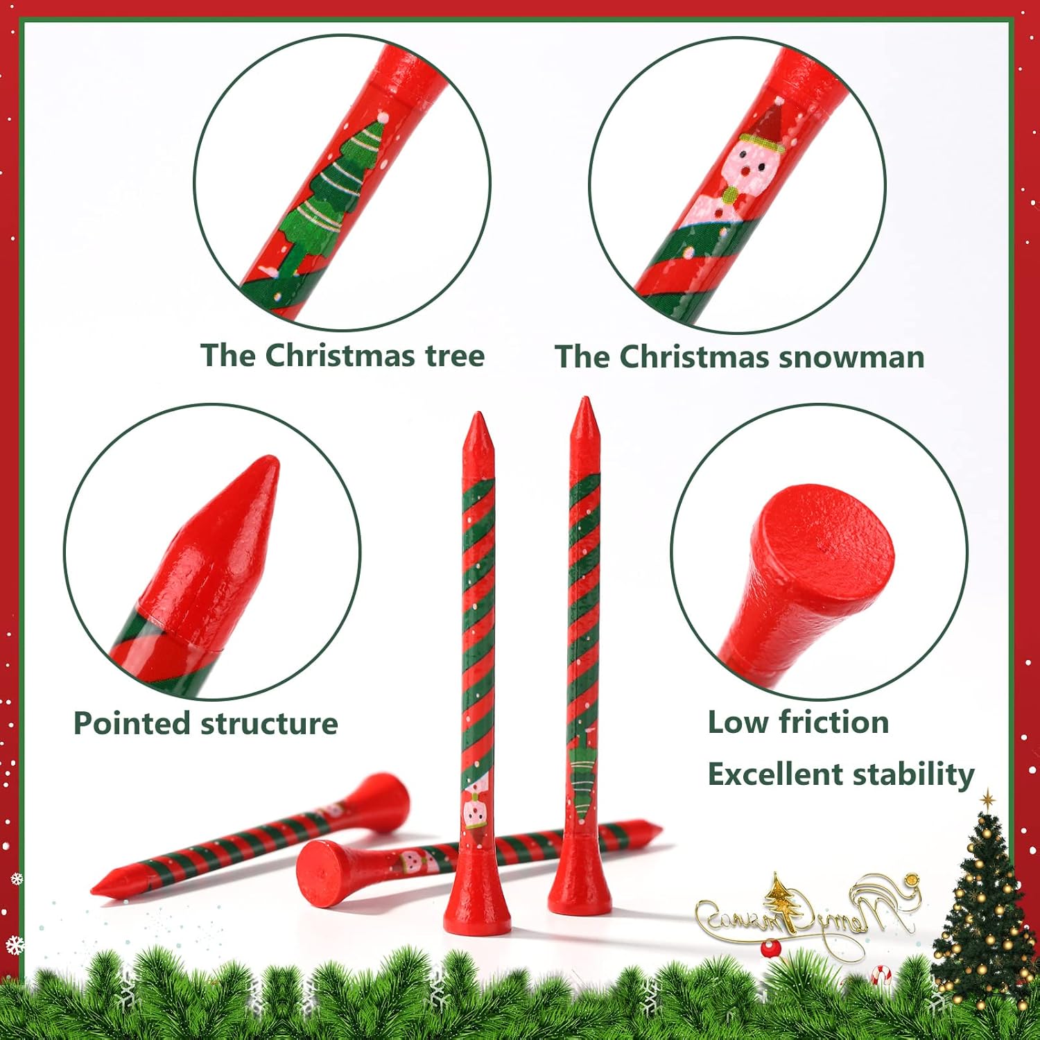 Condition photo showing New/Like New for ZALORD Marry Christmas Golf Tees 3 1/4 Inch Unbreakable Pack of 60 Long Christmas Golf Tees Wood Reduce Side Spin and Friction (Christmas)