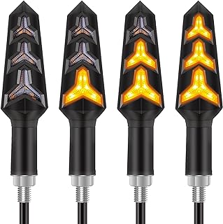 Kinstecks 4PCS Motorcycle Turning Indicators Flowing Turn Signal Lights 12V 12 LEDs Bulbs for Motorbike Scooter Quad Cruiser Off Road-Y Shape