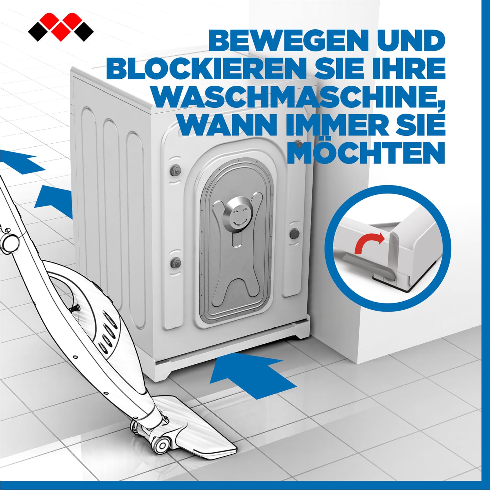 Meliconi Base Move Evo, Waschmaschinen Untergestell mit Rollen und Bremsen | Anti Vibration Sockel für Waschmaschine und Trockner 60x60 cm, Struktur 30% Recyceltem Kunststoff, 250kg, Made in Italy, Weiß