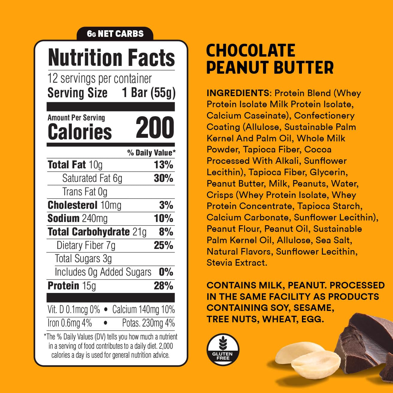 JUNKLESS Protein Bars - Chocolate Peanut Butter - 15g Protein, No Added Sugar, Gluten Free, High Fiber, Delicious Taste and Texture, Satisfying, Healthy Snack for Energy - 12 Bars