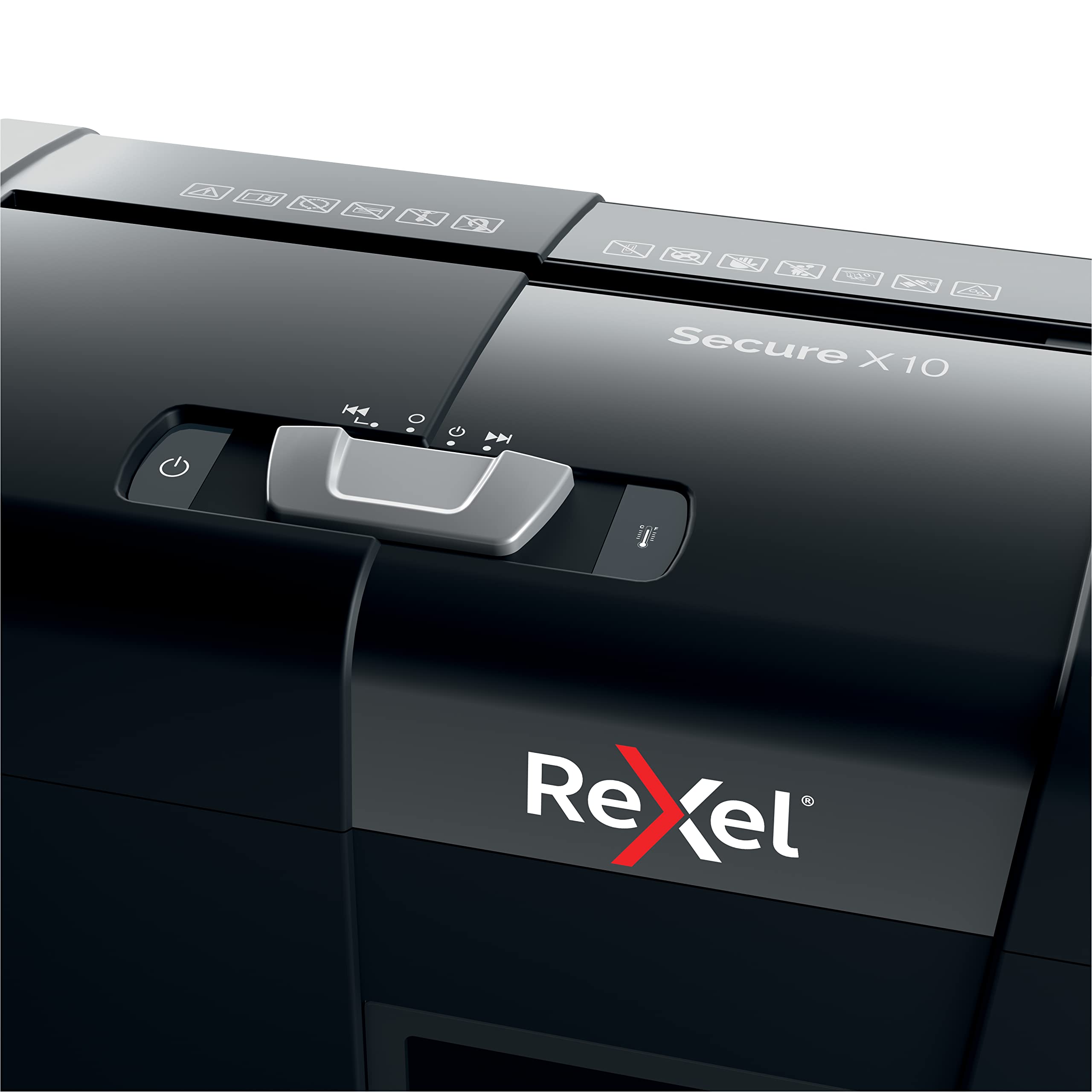 Rexel X10, Niszczarka do Papieru, Tnie na Konfetti do 10 kartek (80 gsm), Poziom Bezpieczeństwa P-4, Domowe Biuro, Pojemność Pojemnika na ścinki 18L, Cicha i Kompaktowa, Seria Protect (2020124EU)