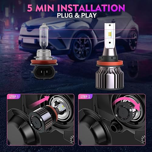 Miniatura 3 de Compatible con bombillas LED Nissan Altima (2007-2018) H11 de haz alto+bombillas de haz bajo H11 + kit de bombillas antiniebla H11 de 6500 K de luz