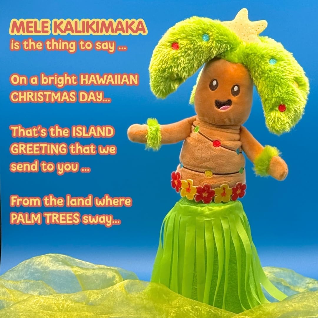 Cuddle Barn - Deck The Palms | Hawaiian Christmas Tree Toy | Palm Performs Hula and Lights Up to Popular Hawaii Themed Xmas Song Mele Kalikimaka, Great White Elephant Gift for Adults - 15 inches