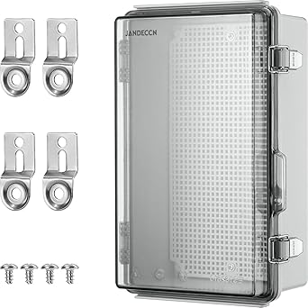 JANDECCN Waterproof Electrical Junction Box, Hinged Cover, IP67 Weatherproof ABS Plastic Enclosure with Mounting Plate, Wall Brackets (10.2