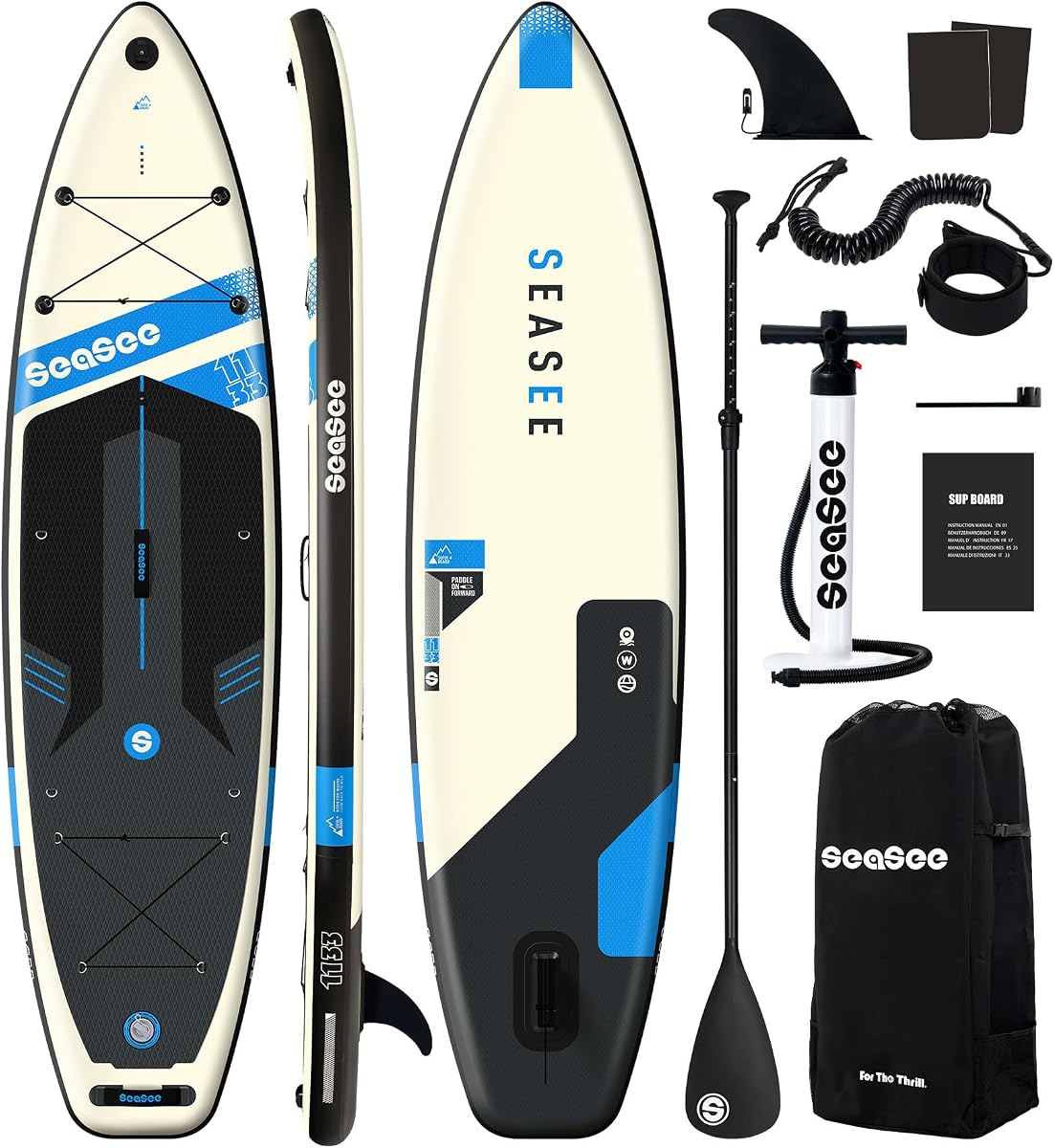 Inflatable Stand Up Paddle Board Includes Paddle, Dual Action Pump, and Accessories 11ft Lightweight iSUP, 33"*6" Wide Stable Design, Anti-Slip EVA Deck, Paddle Board for Adults
