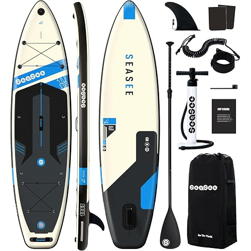 Inflatable Stand Up Paddle Board Includes Paddle, Dual Action Pump, and Accessories 11ft Lightweight iSUP, 33"*6" Wide Stable Design, Anti-Slip EVA Deck, Paddle Board for Adults