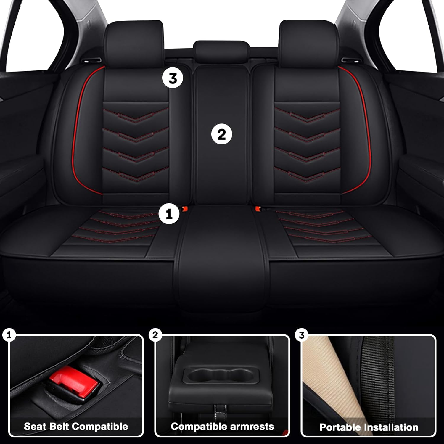 Car Seat Covers 7 Seats for Toyota Sienna 2000-2025, Waterproof Durable Leather Vehicle Cushion Covers, Breathable Full Coverage Seat Protector(Standard,Black Red)