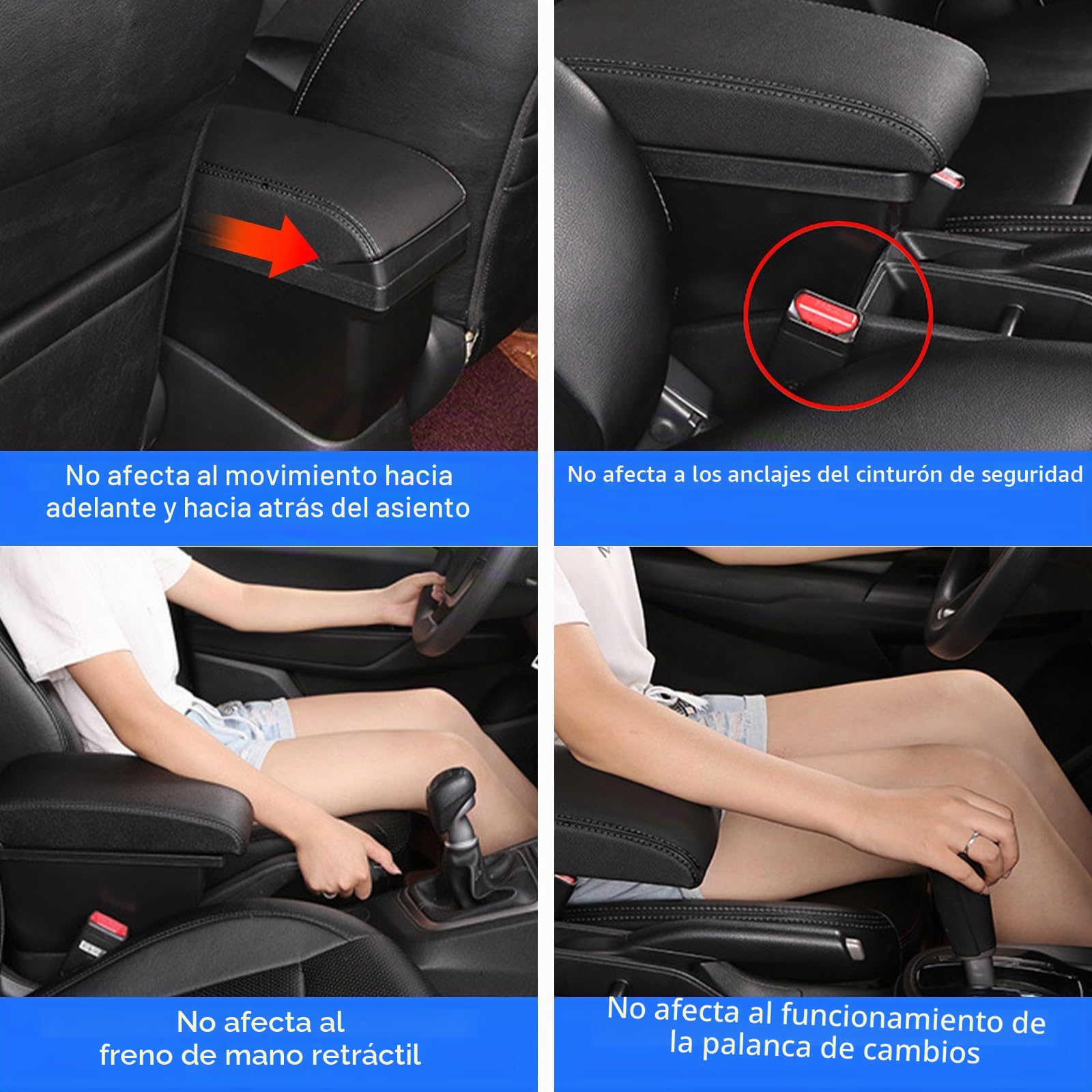 Apoyabrazos Compatible con VW Polo 2019 2020 2021 2022 2023 2024 Apoya Brazos Coche Consola Reposabrazos Central Tapizado Caja de Almacenamiento Cuero con 3 Puertos USB - Cuero Negro de la PU