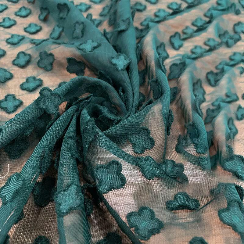150 cm breit, 300 cm lang, vierblättriger Jacquard-bestickter, halbtransparenter Chiffon-Stoff, Meterware, Chiffon-Stoff für die Kleiderherstellung