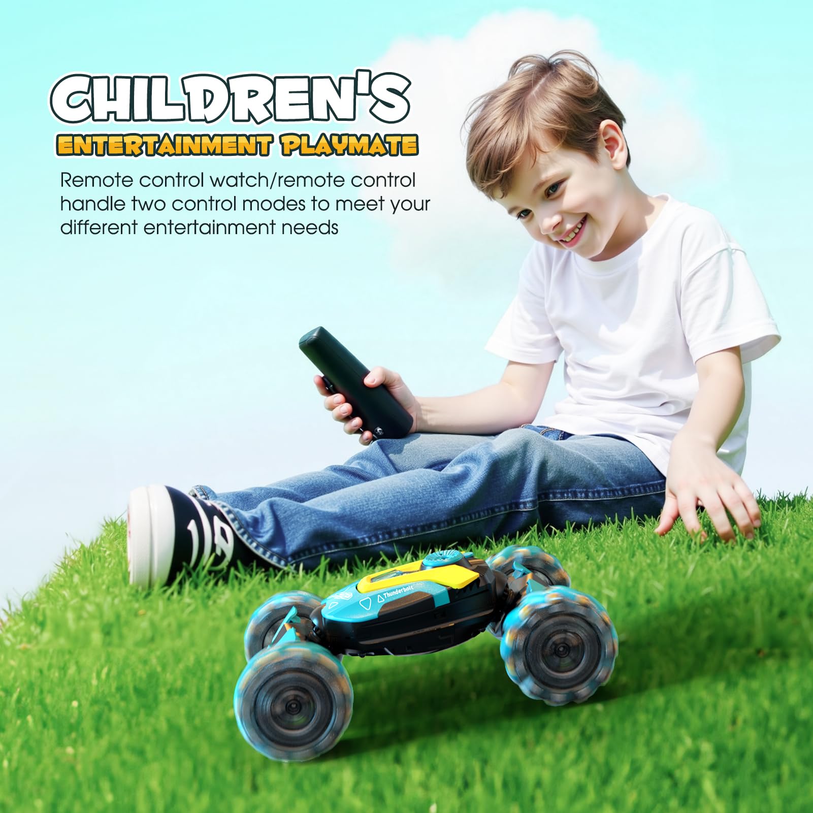 Auto telecomandata, 2,4 GHz, girevole a 360°, 4 WD, controllata a mano, auto RC con telecomando, giocattolo per auto per bambini, musica a LED dai 4 ai 10 anni, regalo di compleanno per ragazze e