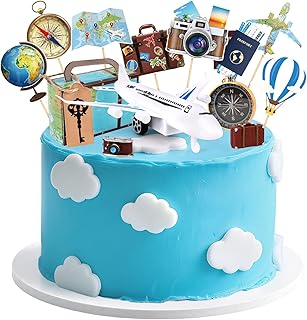 34 Pcs Travel Cupcake Toppers Adventure Travel Cake Toppers Airplane Map Camera Heart Mini Suitcase Cake Decorations for Kids Birthday Baby Shower Bride farewell Retirement Party Supplies