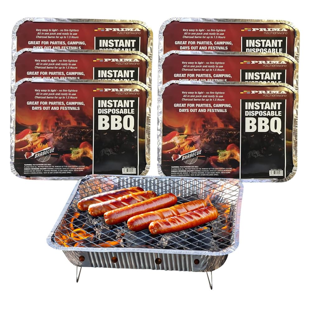 Set Of 6 Disposable Bbq Instant Grill Charcoal - Disposable Outdoor Camping Summer | Ideal for Garden BBQ, Camping, Outdoor Party, Picnics - Quick & Easy To Use