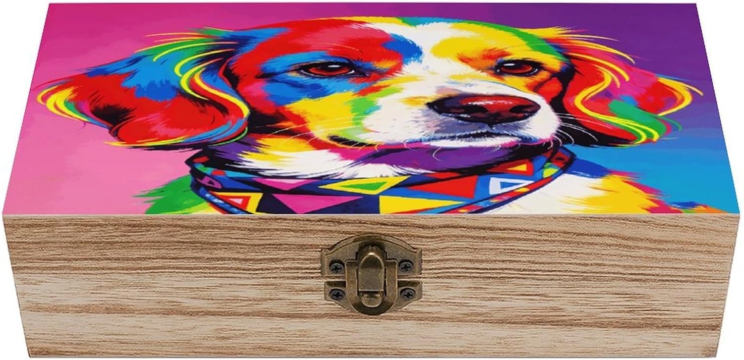 Colorful Dog Portrait Wood Box Rectangular Organizer Box