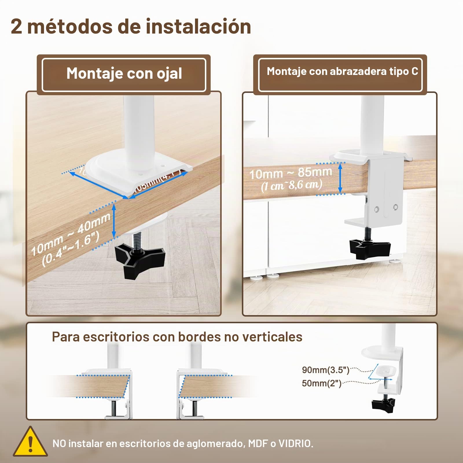 PUTORSEN Soporte Monitor Triple 13-32 Pulgadas LED/LCD, 3 Brazos Ajustable, 80cm Tubo, Peso Máximo 9 KG, Blanco