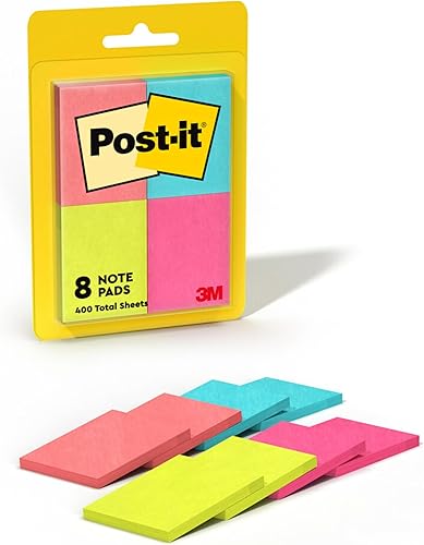 Post-it Notas, 1 38 x 1 78 pulgadas, varios colores ultra colores, 8 blocs por paquete