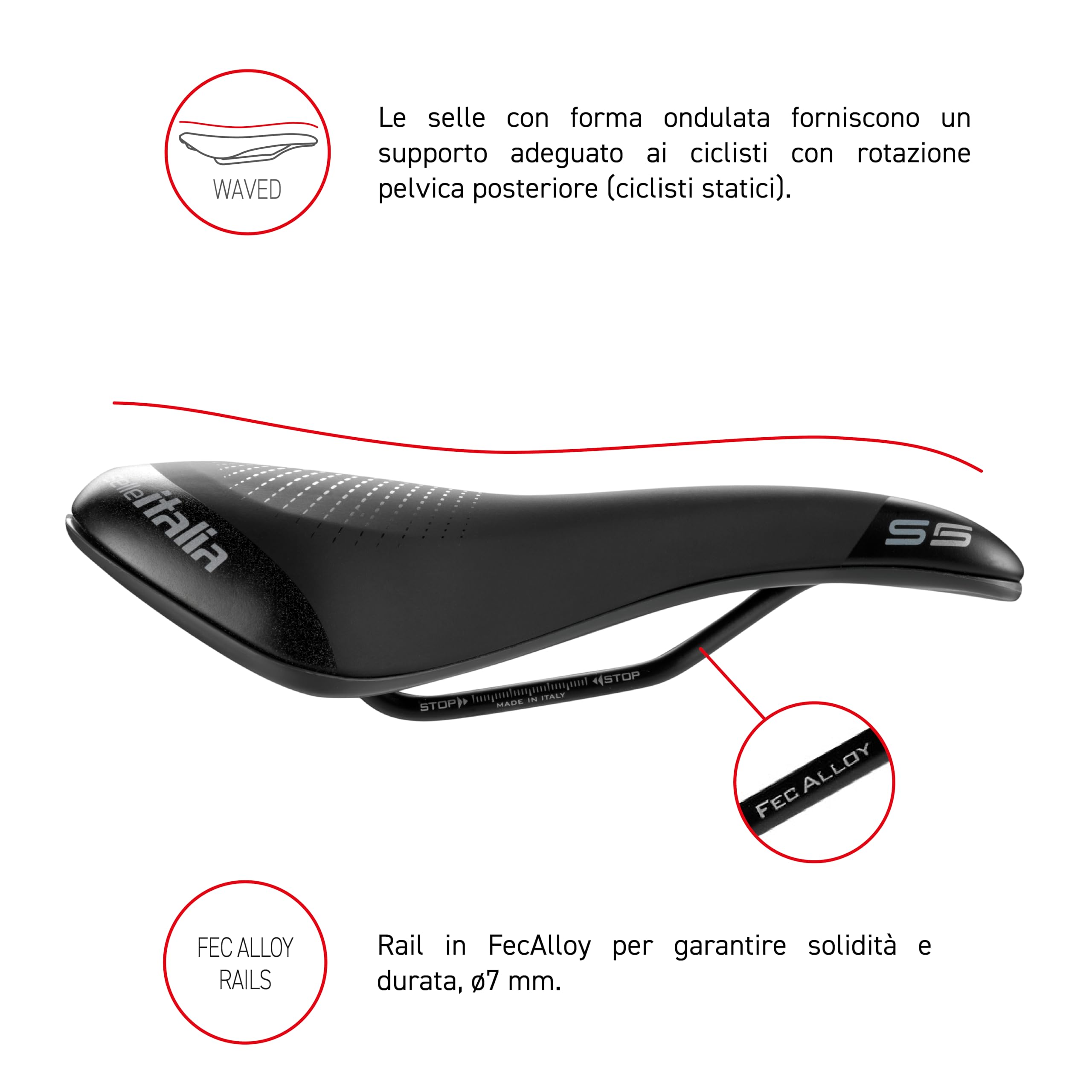 Selle Italia S5 Superflow - Sella City Bike e Bicicletta Urbana con Imbottitura Gel, Rivestimento con Inserti ad Alta Visibilità e Foro Anatomico, Telaio in Fec Alloy