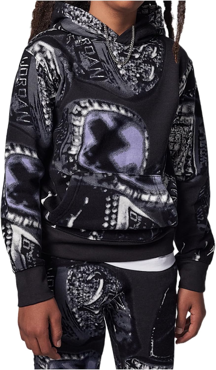 Jordan MVP Big Kids' Fleece Printed Pullover Hoodie (95D604-G0T, Off Noir) Size Medium