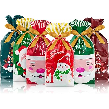 50 Pcs Christmas Drawstring Treat Bags - 9.5 Inches, 5 Holiday Designs, PE Material - View #5