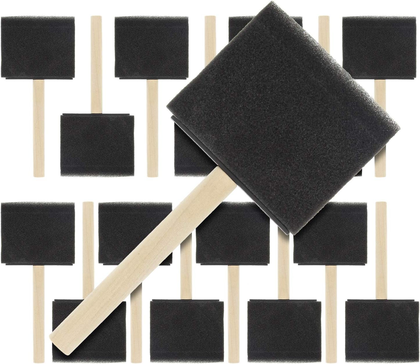 US Art Supply 3 inch Foam Sponge Wood Handle Paint Brush Set (Value Pack of 15) - Lightweight, Durable and Great for Acrylics, Stains, Varnishes, Crafts, Art