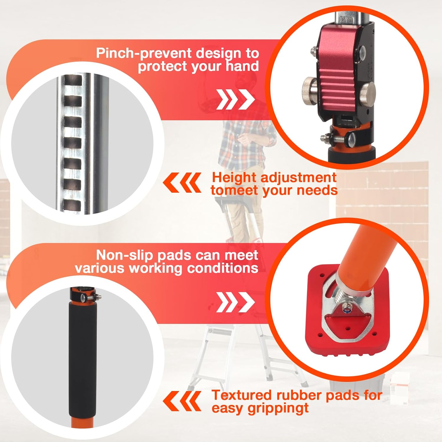 MOETER Adjustable Support Pole, 2 Pack Cabinet Jack Support Pole 57–98 Inch, Quick-Adjust Telescopic Support System with Non-Slip Pads for Cabinet Lift, Drywall, Home Renovation