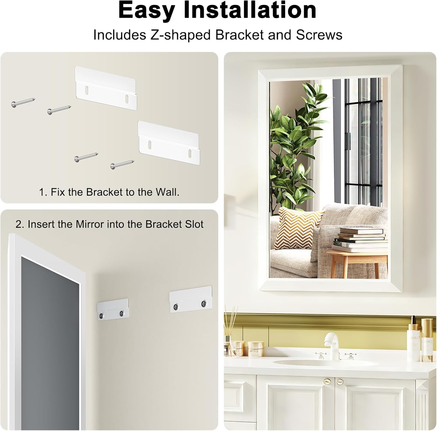 Bathroom Mirror for Over Sink,22x30Inch White Thick Anti-Rust Metal Frame, Rectangle Decorative Wall Mirror with HD Tempered Glass, Horizontal or Vertical Mount for Vanity, Bathroom,Living Room