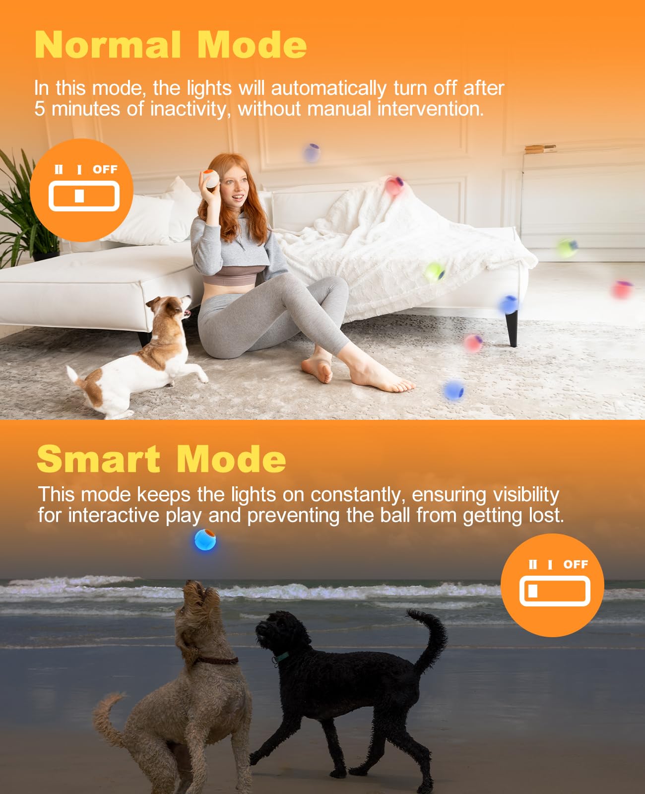 Xeuch Bola LED recargable para perro, juguetes interactivos iluminados para perros, bola de búsqueda duradera activada por rebote, resistente al agua, goma natural, aroma único, 2.5 pulgadas, para