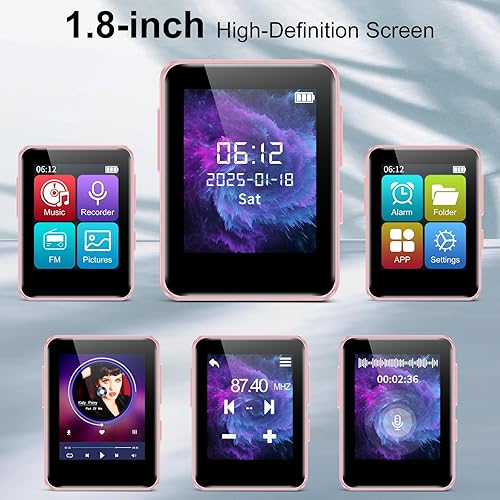 Miniatura 4 de Reproductor de MP3 con Bluetooth, pantalla de 1.8 pulgadas, reproductor de música portátil con altavoz, radio FM, grabadora, expansión a 512 GB,