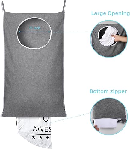 Miniatura 5 de KEEPJOY - Bolsa de lavandería para colgar en la puerta, ahorra espacio, cesta para ropa sucia con 2 tipos diferentes de ganchos, tela Oxford, 30 x