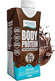 EQUALIV - Body Protein Cacau Pronto para Beber - Rico em Colágeno e Aminoácidos Essenciais para Desenvolvimento e Recuperação Muscular - Sem Glúten, Sem Lactose, Zero Açúcar -Sabor Cacau, 250ml