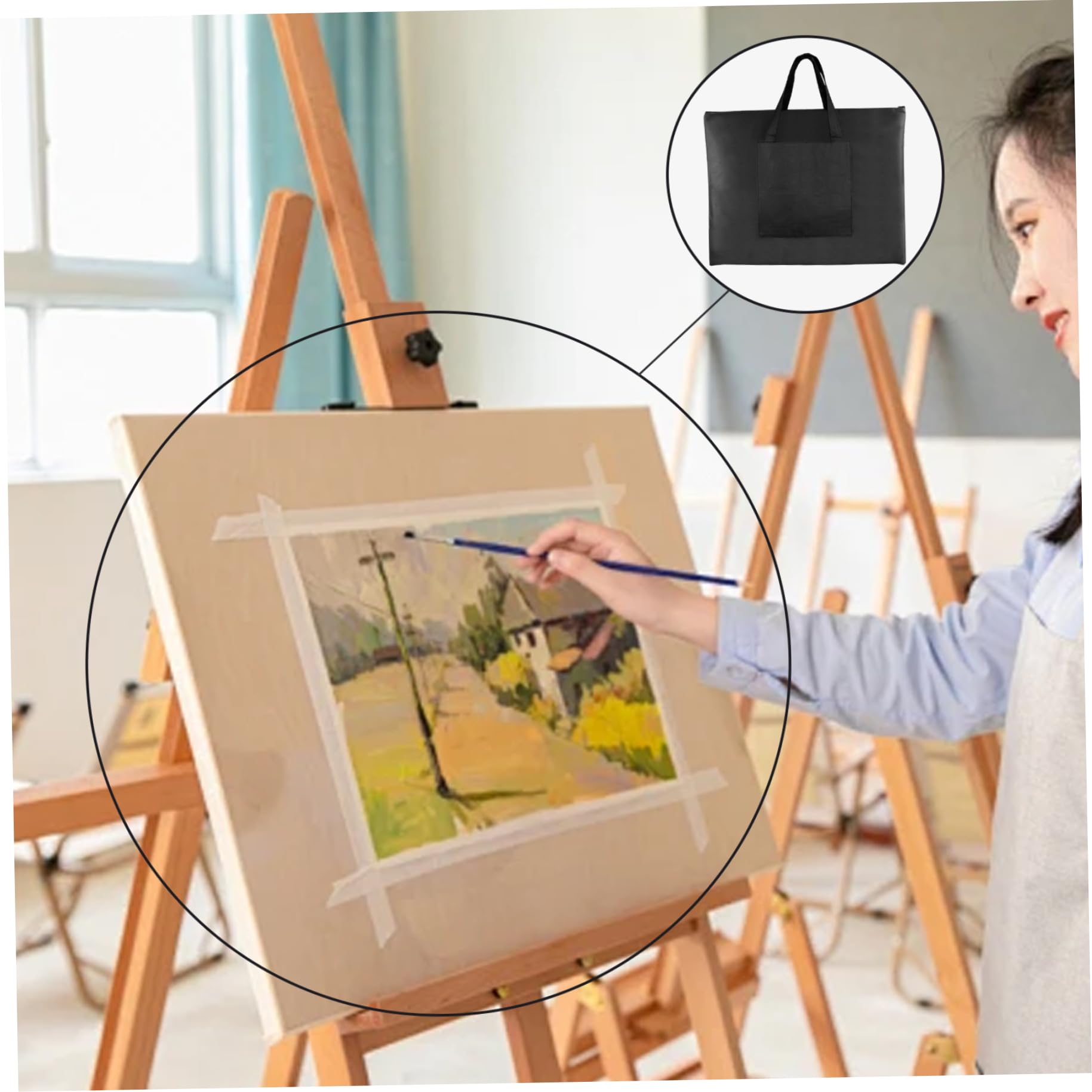 Kunst-Portfolio-Tasche, 55, 9 x 35, 6 cm, Reißverschluss, Portfolio-Tasche mit Griff und Außentasche, wasserdichte schwarze Kunstaufbewahrung aus Canvas für Zeichenbrett, Poster, Akten, Kunsttasche